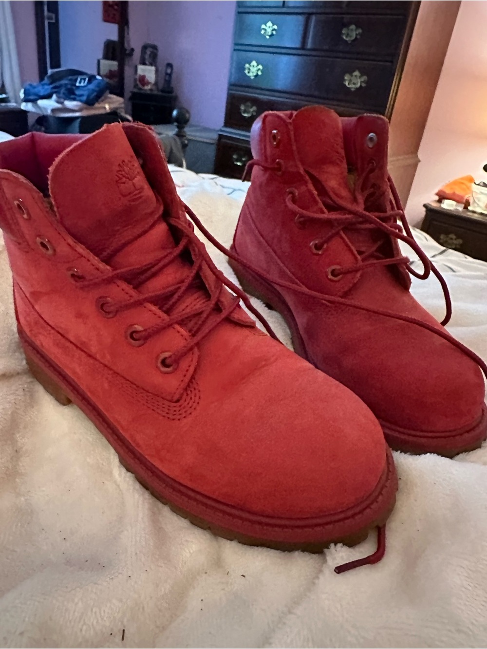 Kids Red Suede Lace-Up Ankle Boots